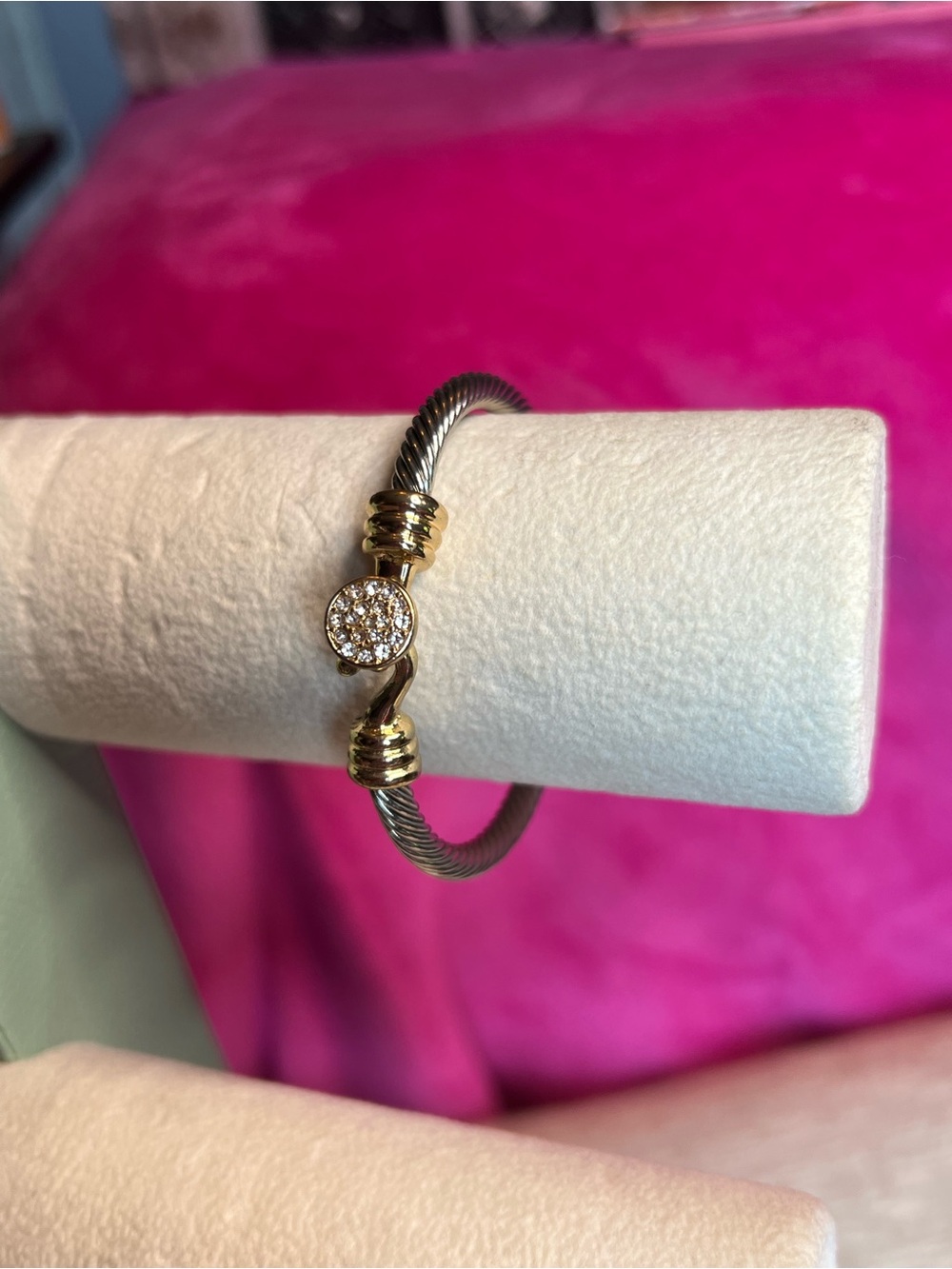 Two-Tone Cable Bracelet with Pave Crystal Accent